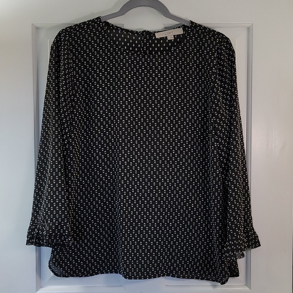 LOFT black & white textured dot blouse